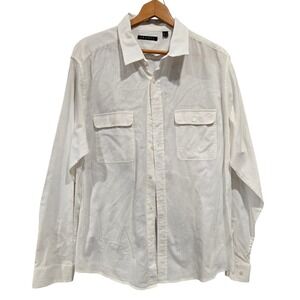 Theory Mens White Linen Cotton Blend Button Down Shirt XXL Long Sleeve Pockets